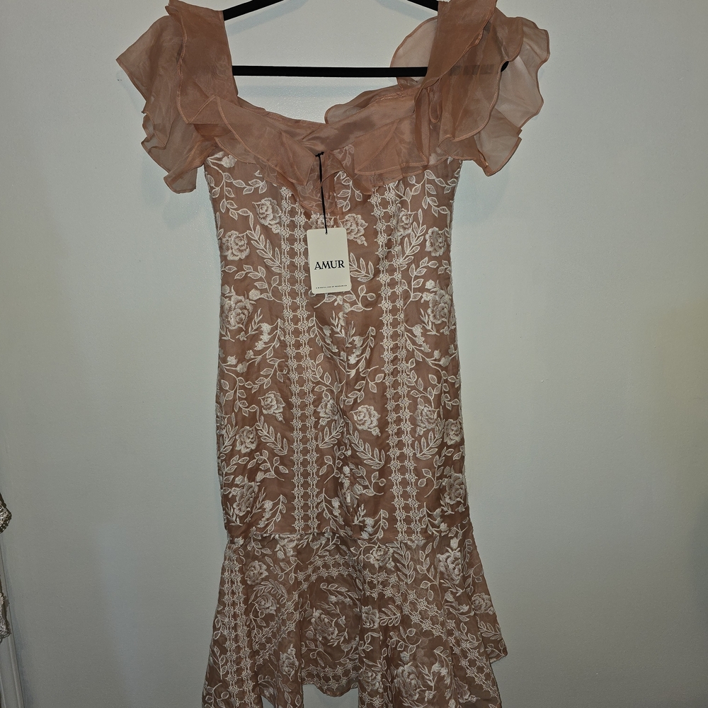 AMUR Women's Floral Ruffle Mini Dress - Brown and Cream
